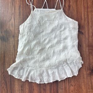 LOFT White Ruffled Smocked Camisole Top